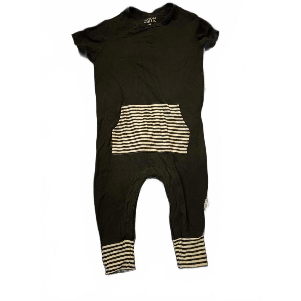 Moon + Beck Toddler Bamboo Romper 1-2 Years Black Pocket One Piece Jumpsuit EUC